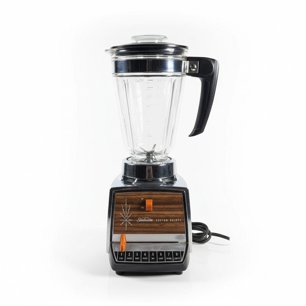 Sunbeam Custom Deluxe 8 Speed Blender Model 800 Chrome Woodgrain 4 Cup Glass Jar